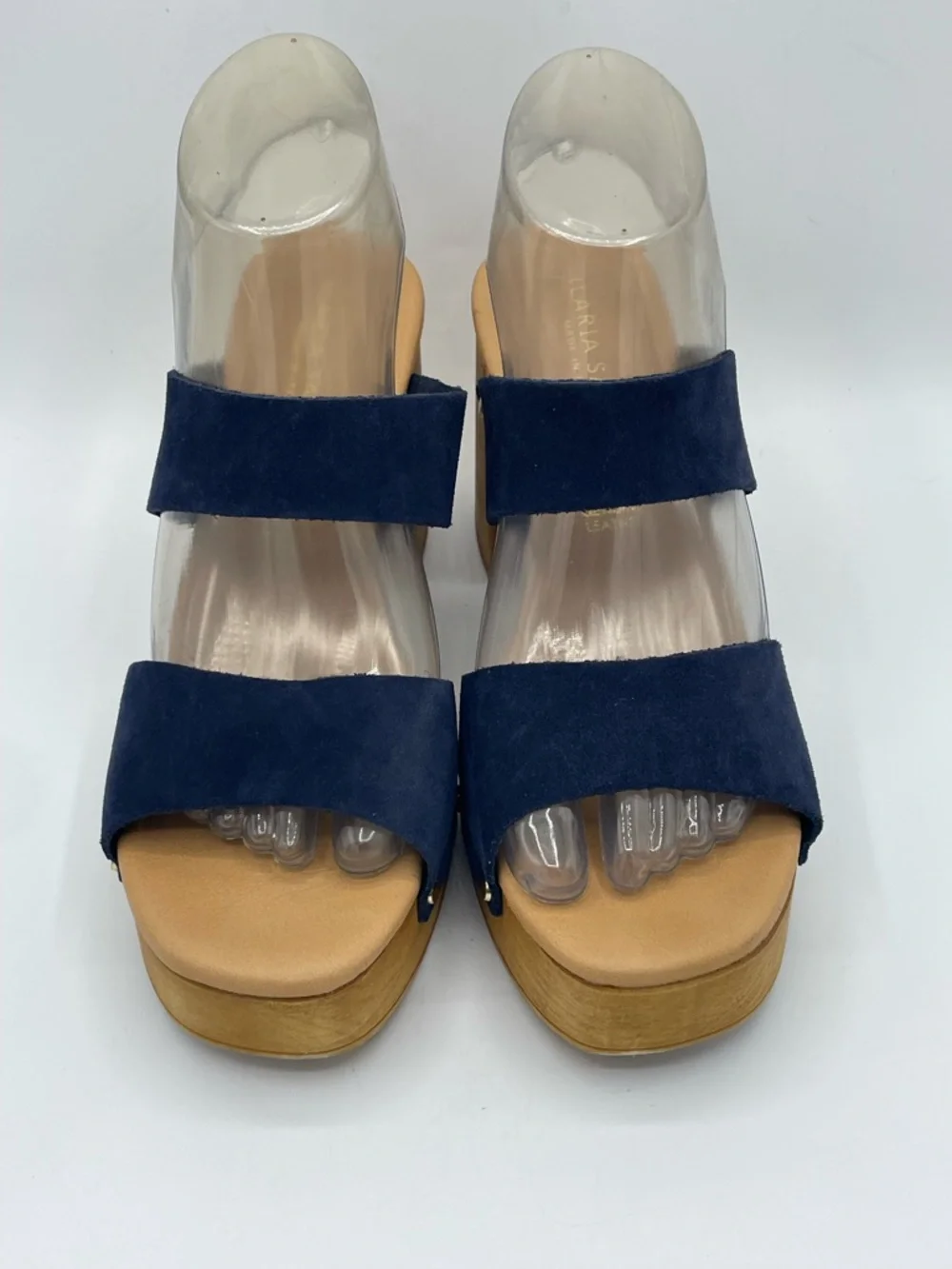 Ilaria Sartori Classic Navy Suede Platform Chunky Heel Sandals.